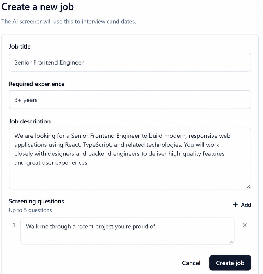 Creating a job in Veynros